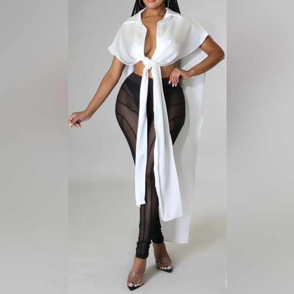 Open Invitation Sleeveless Button-down White Asymmetrical Maxi Shirt Blouse  Top - Picture 4 of 15